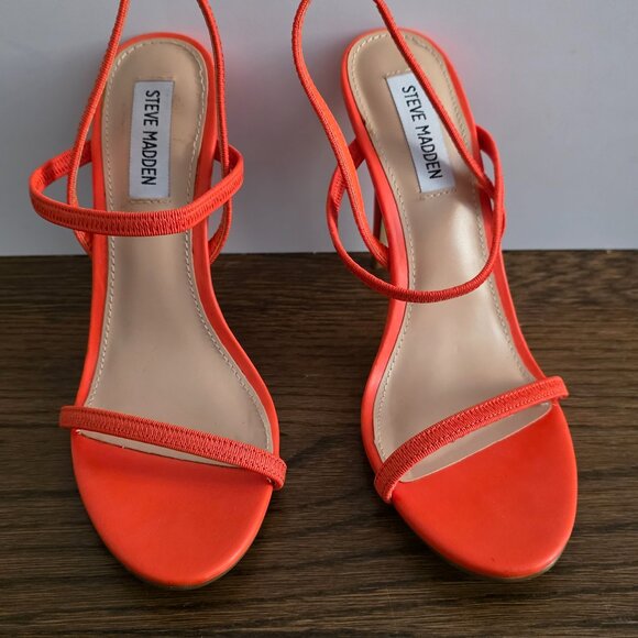 Steve Madden Neon Coral Strappy Stiletto Heels Size 7 🍊 - Picture 1 of 3